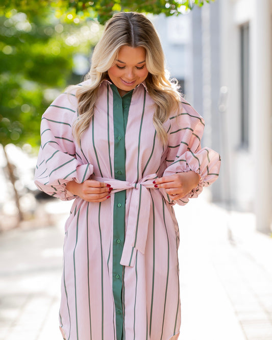 Cora Bubble Sleeve Stripped Dress