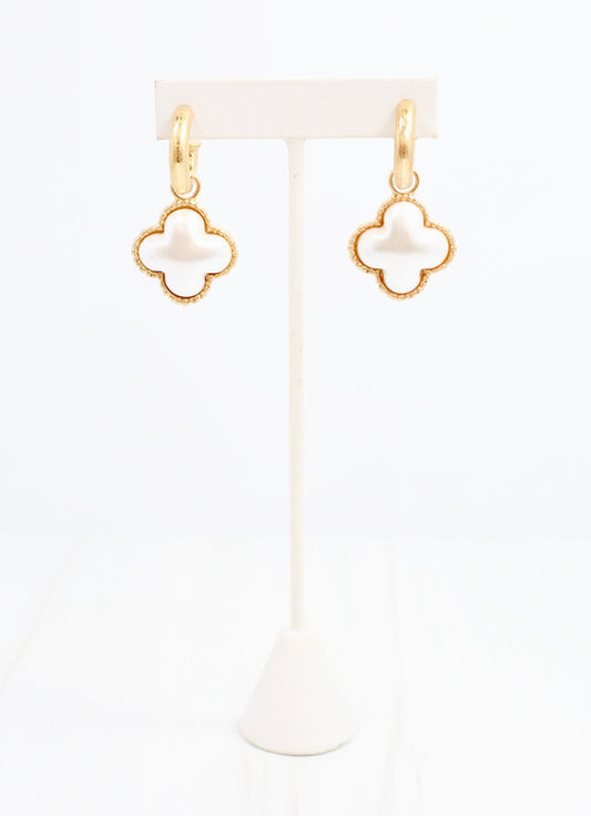 Hilton Pearl Clover Hoop Earring Worn Gold