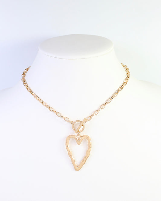 Kris Hammered Heart Toggle Necklace Worn Gold