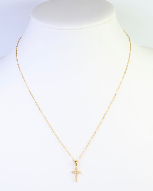 Brooklyn CZ Cross Necklace WP Gold