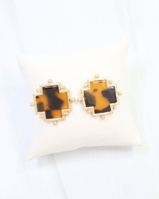 Courtier Cross Stud Earring Tortoise