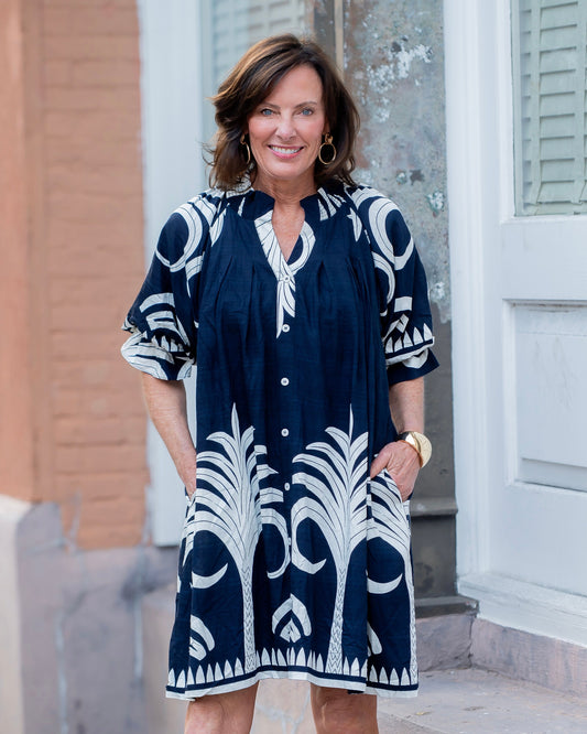 Moxie Palm Print Button Down Dress