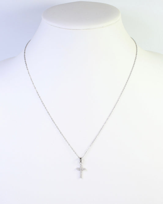 Brooklyn CZ Cross Necklace WP Silver