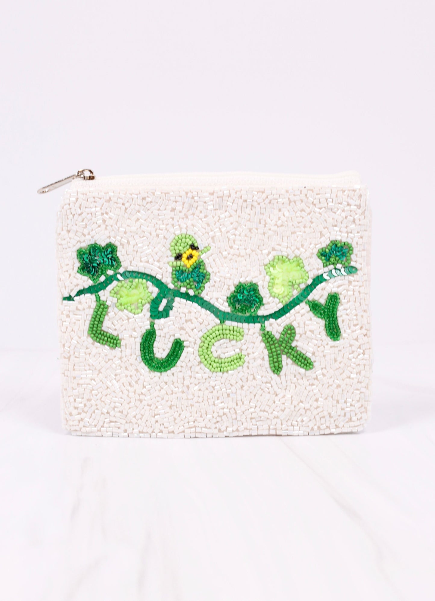 Lucky Clover Beaded Pouch Green