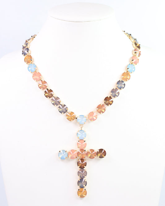 Harper Rhinestone Cross Necklace Earth Multi