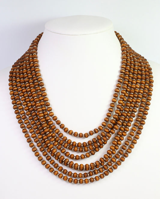 Eleodora Wooden Bead Layered Necklace Brown