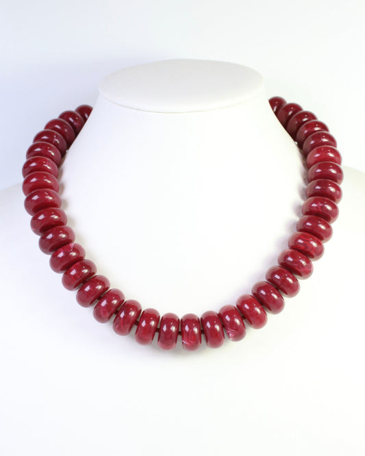 Pipestone Marble Beaded Necklace Burgundy