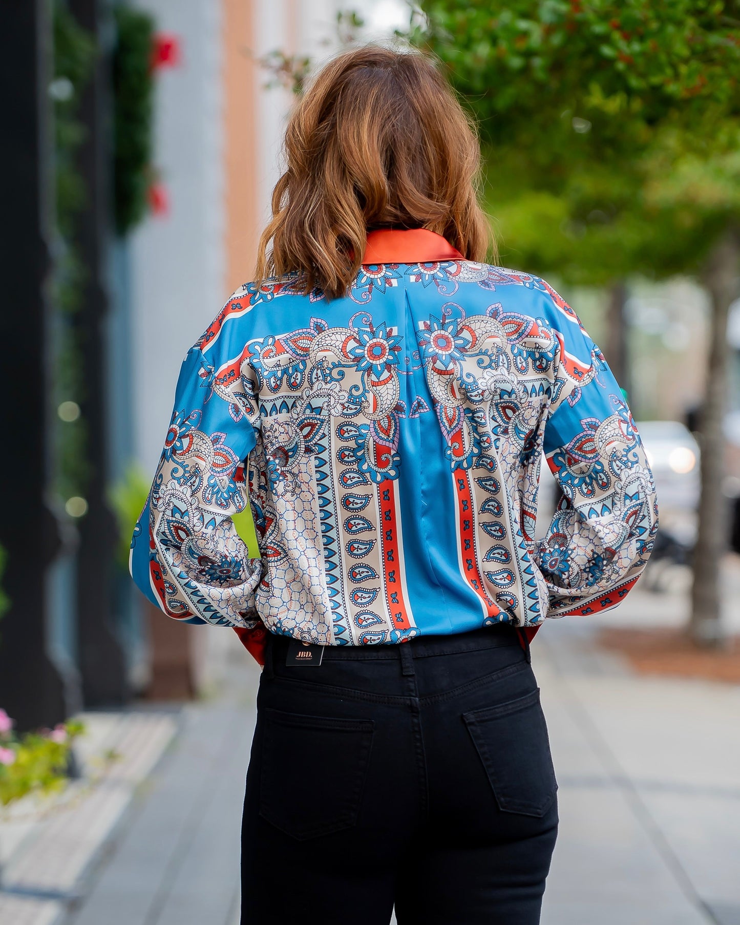 June Scarf Print Button Down Blouse