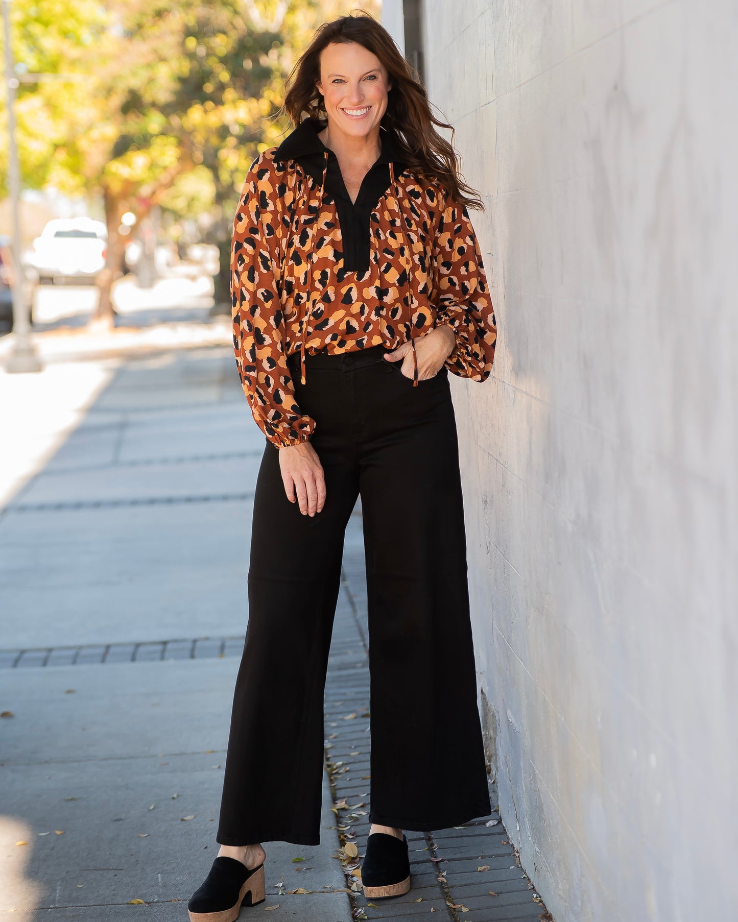 Ronnie Suede Feel Collar Blouse-Brown