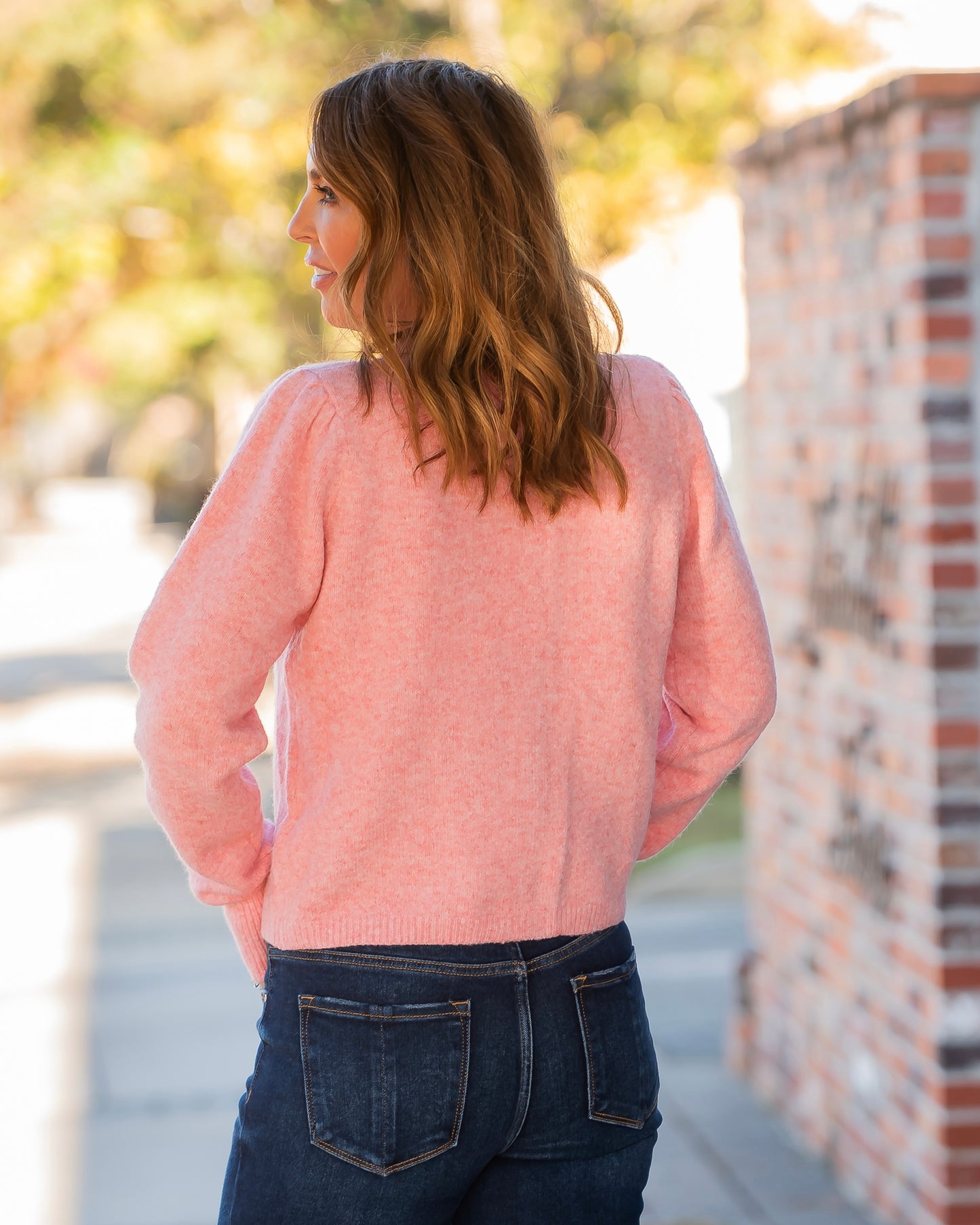 Reading Puff Sleeve Cardigan-Pink