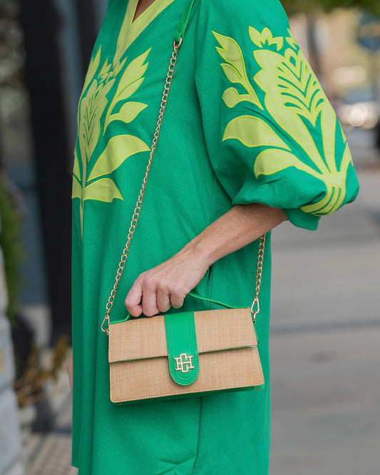 Waverly Clutch Natural Kelly Green