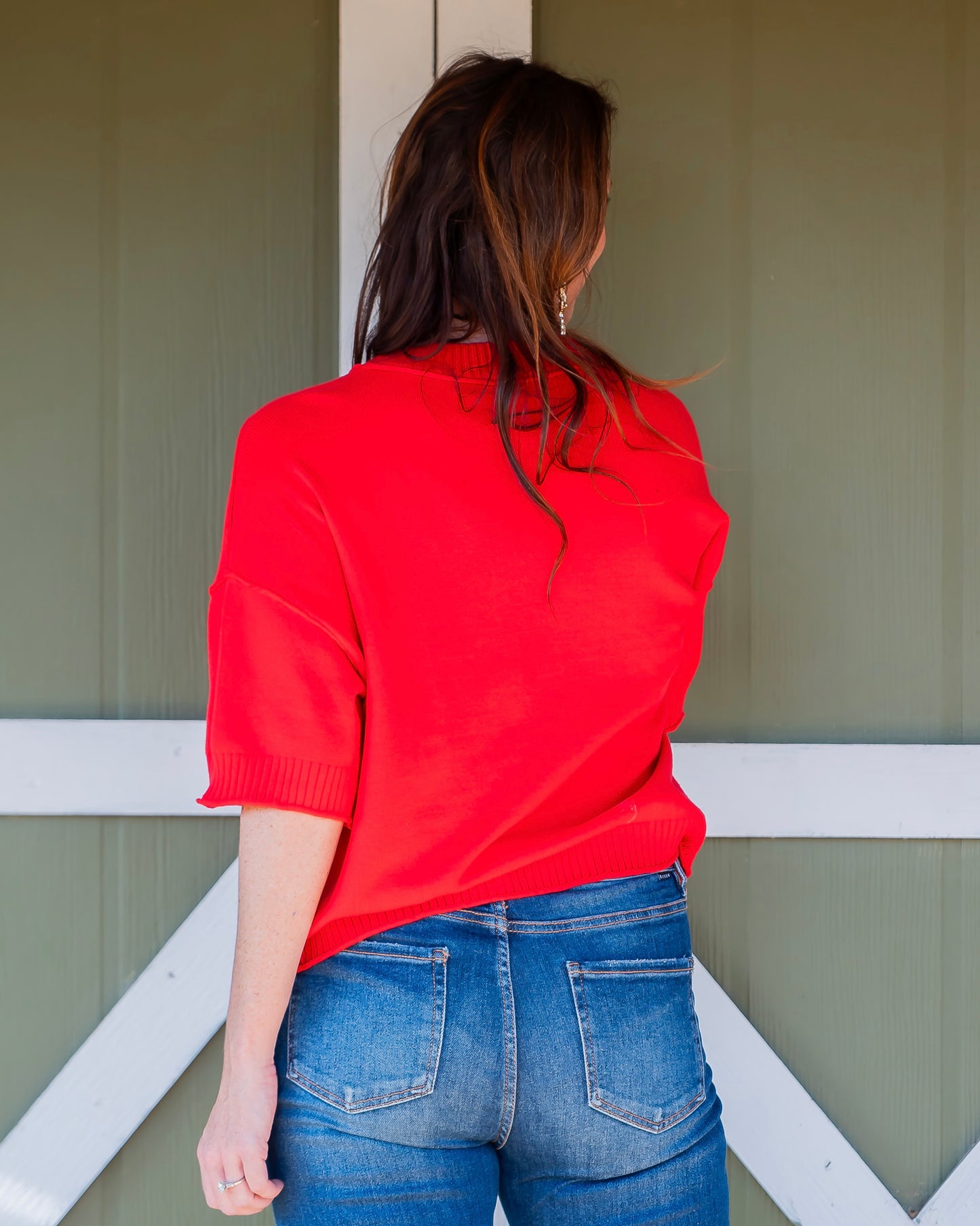 Glenville Short Sleeve Sweater-Red