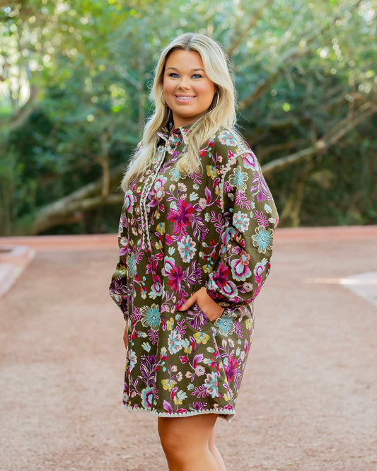 Abbeville Floral Dress-Ash Olive