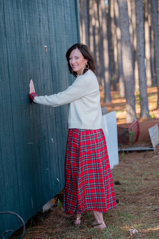 Linden Plaid Skirt- Red