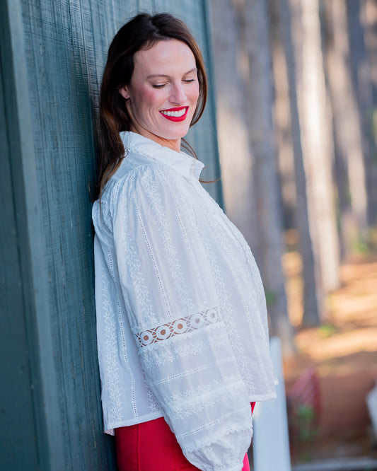 Daphne Eyelet Lace-up Top