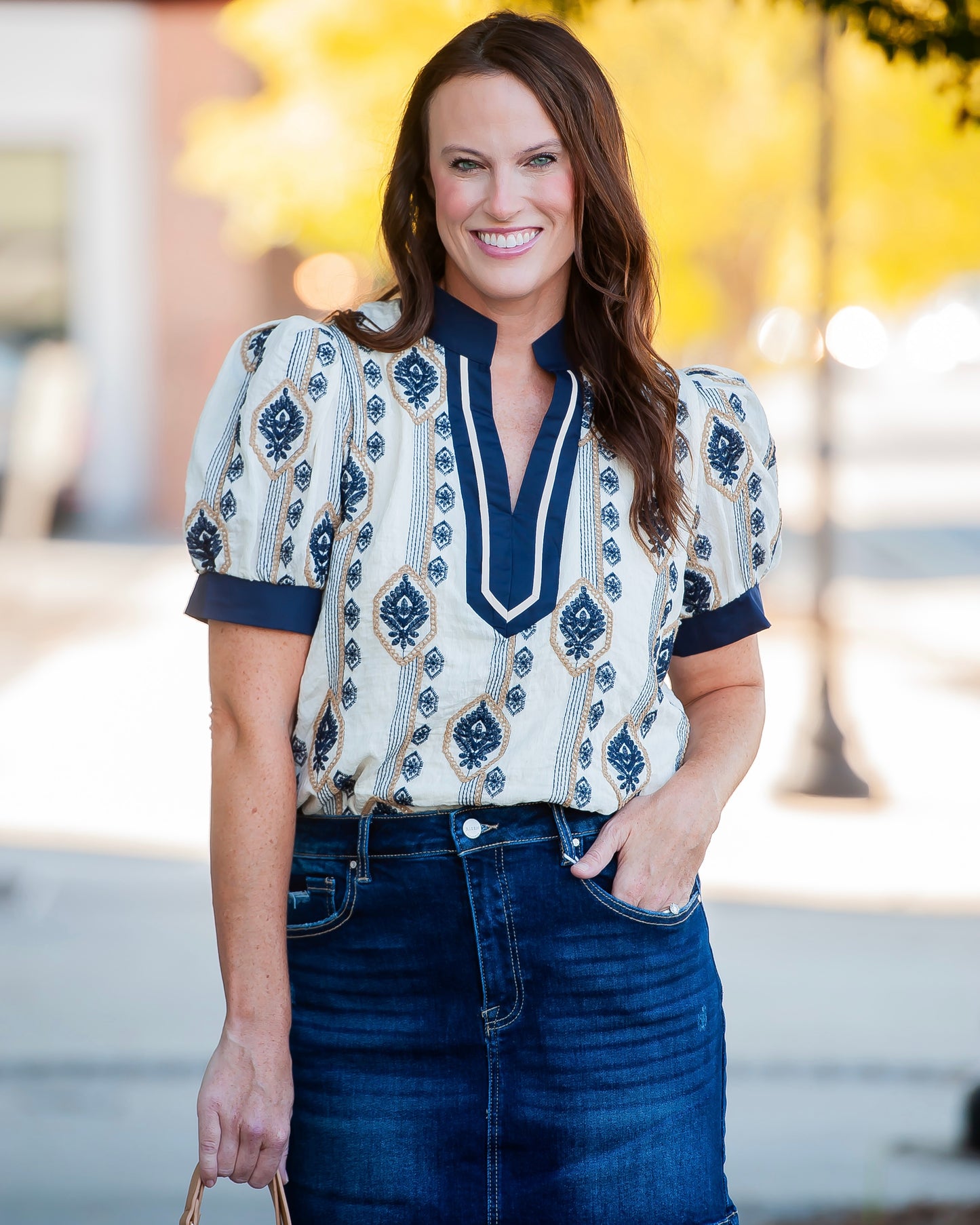 Shelby Embroidered Top- Navy