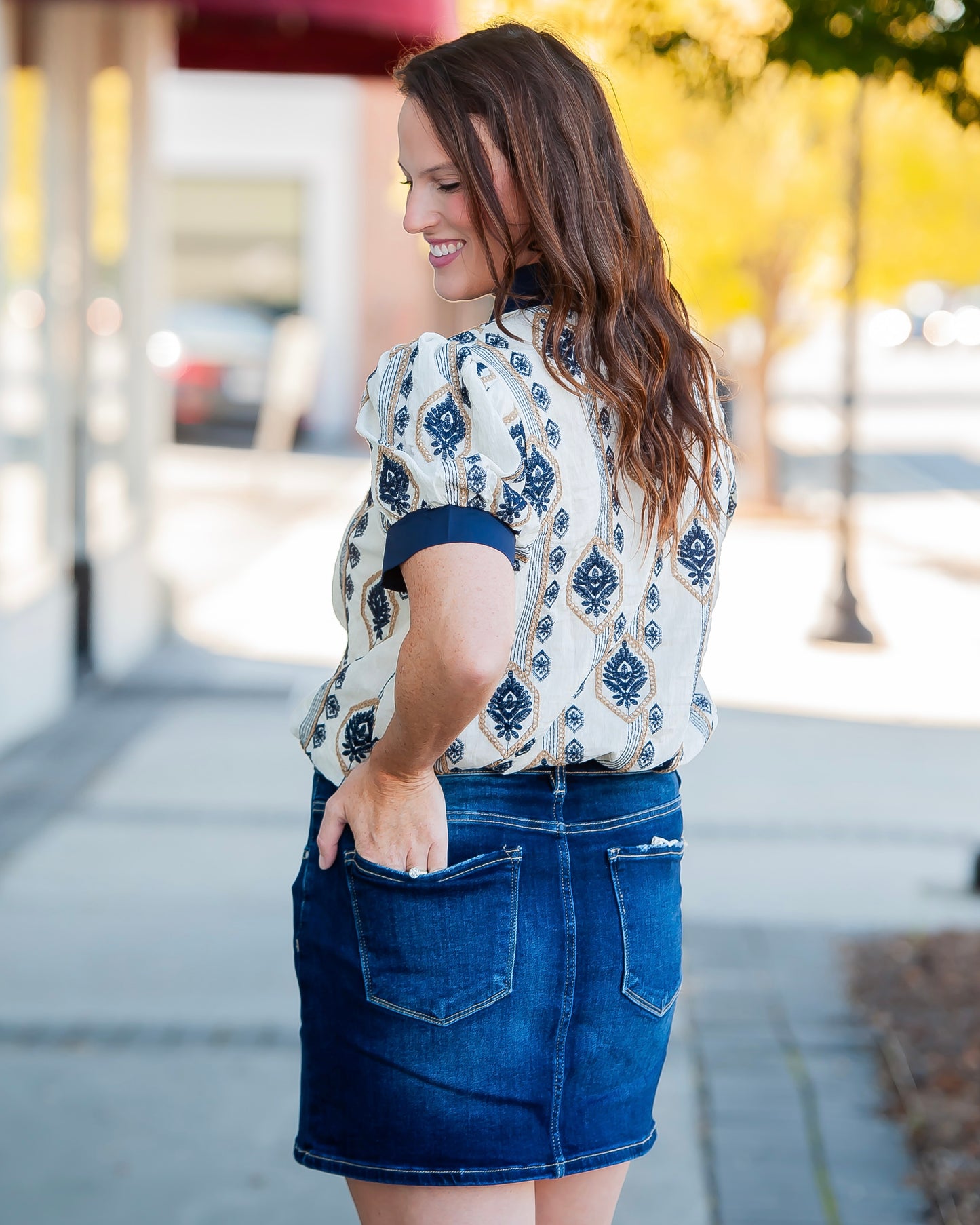 Shelby Embroidered Top- Navy