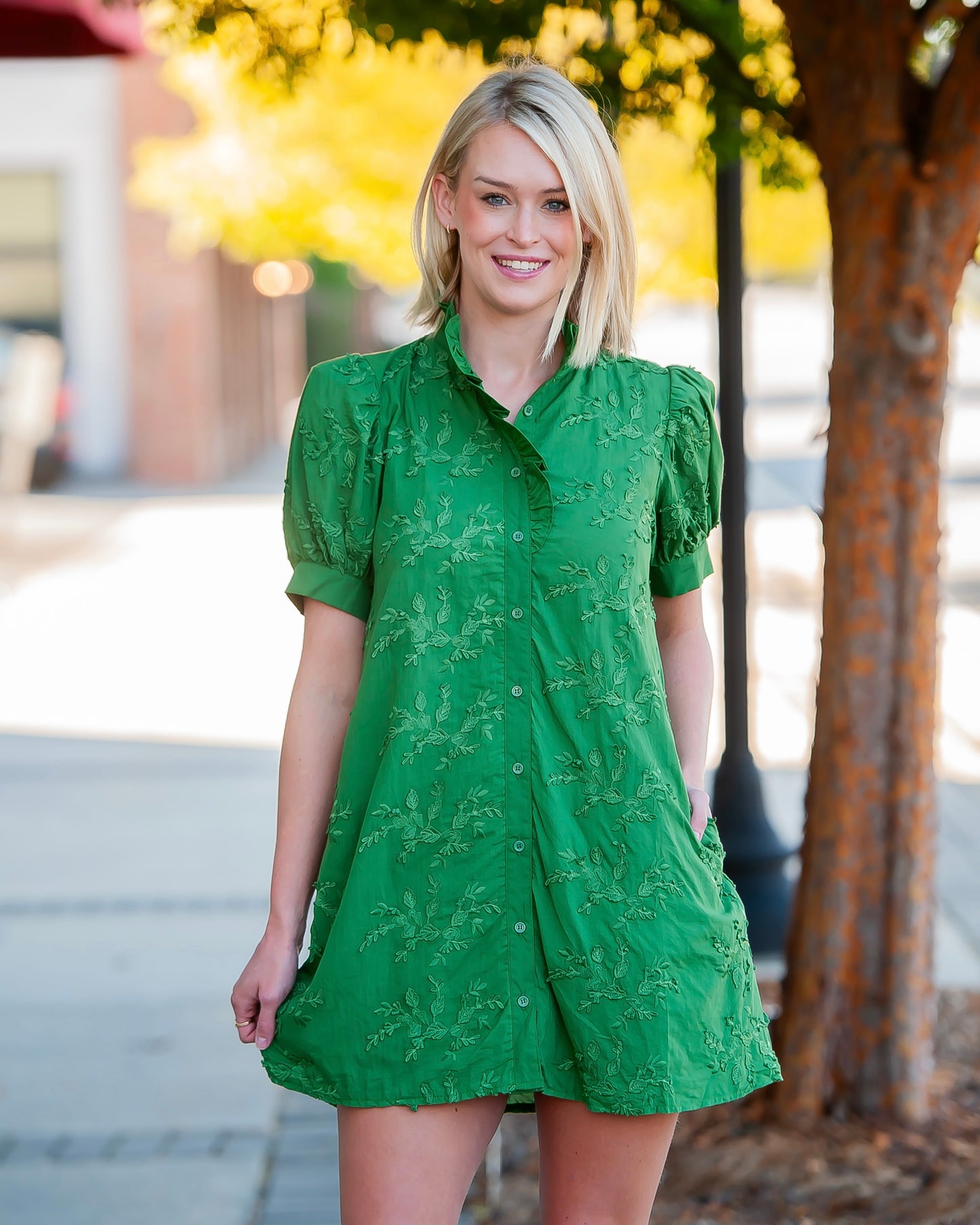 Joyner Button Up Dress-Green