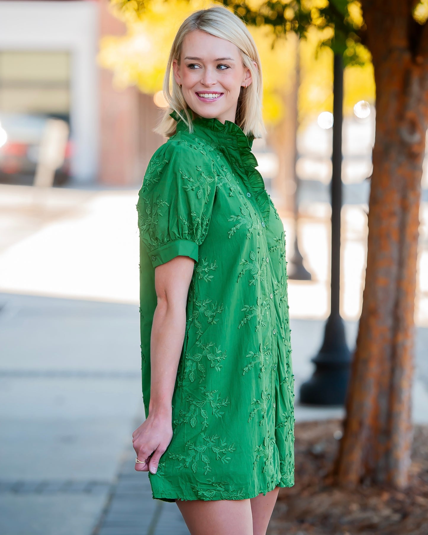 Joyner Button Up Dress-Green