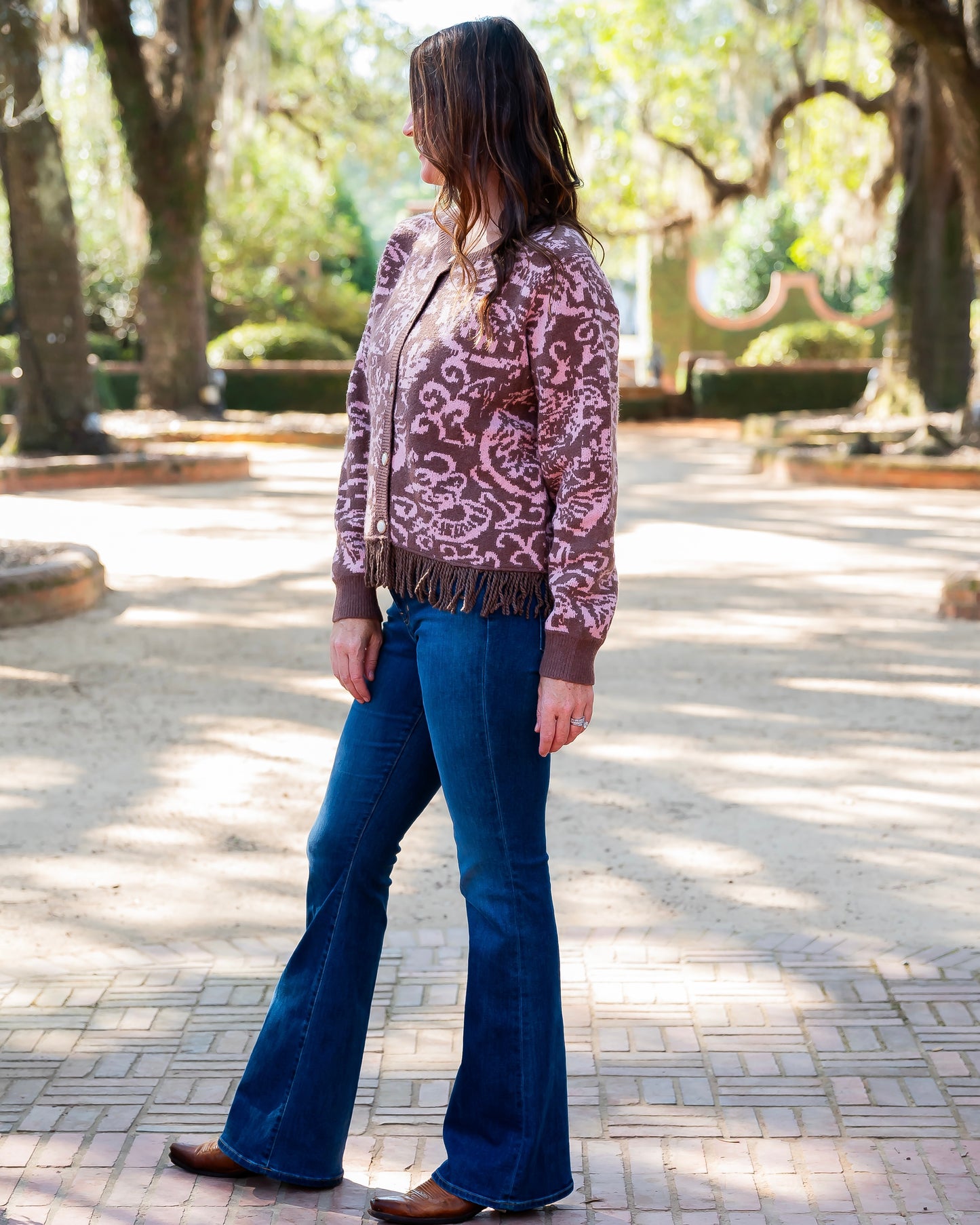 Everett Fringed Cardigan-Mocha Pink