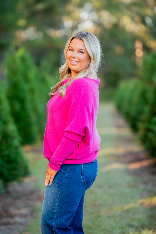 Gramercy Asymmetrical Sweater- Fuchsia