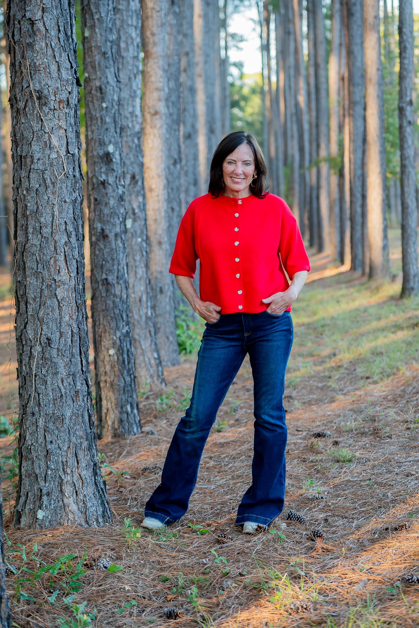 Renley Button Front Sweater - Red