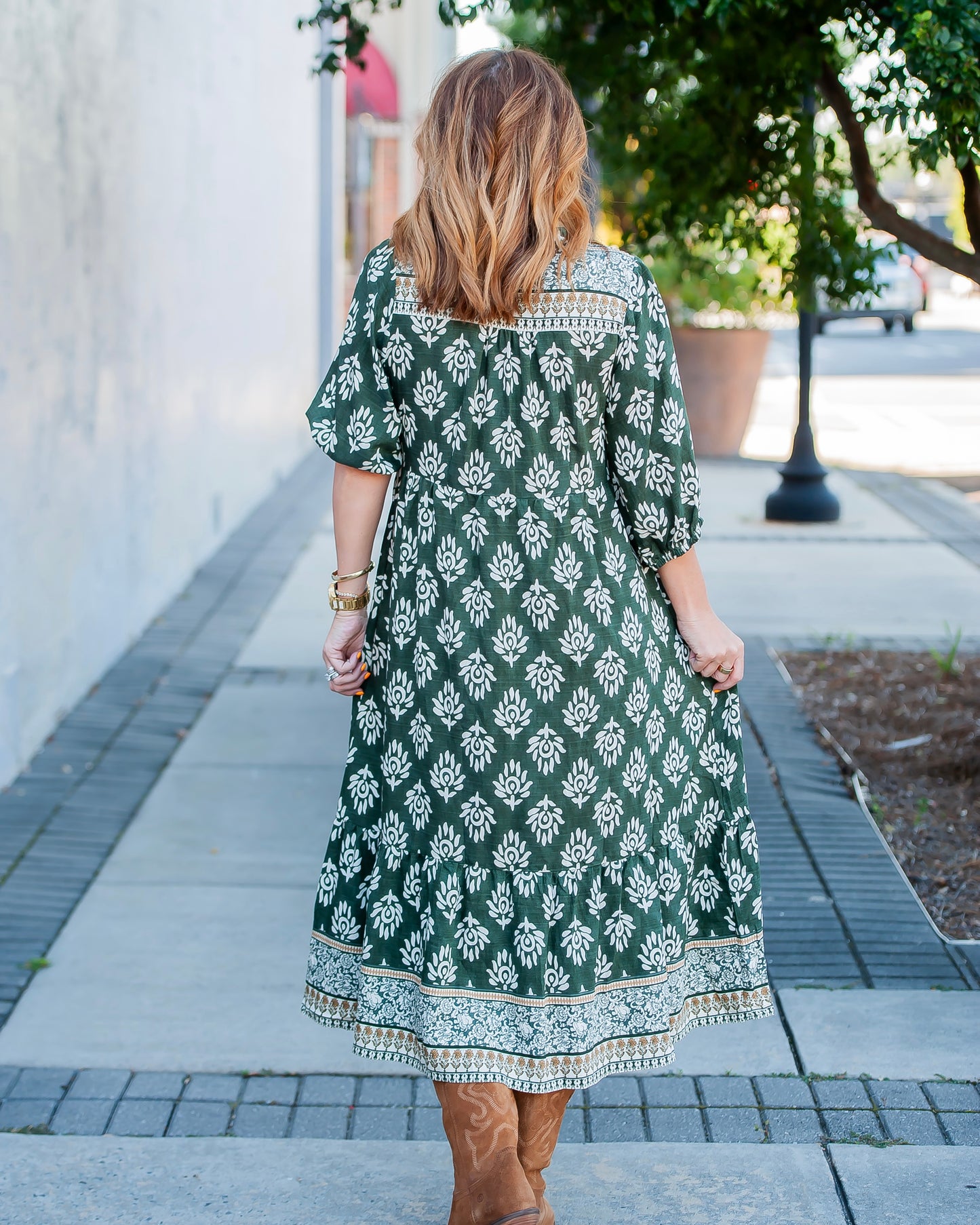 Penny Printed Midi Dress- Green