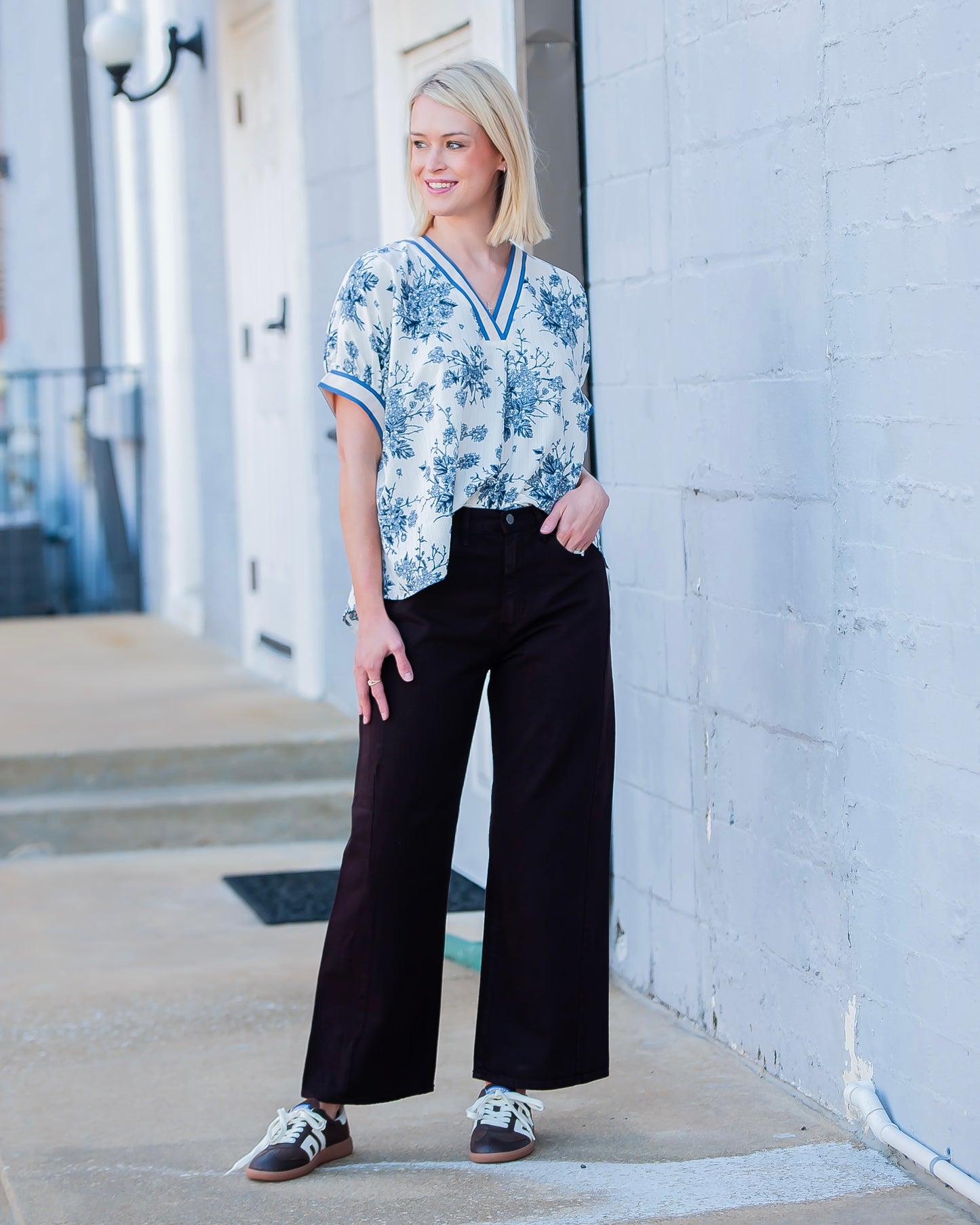 Victorian Floral Print Top- Blue