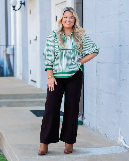Chrissy Striped Top- Green