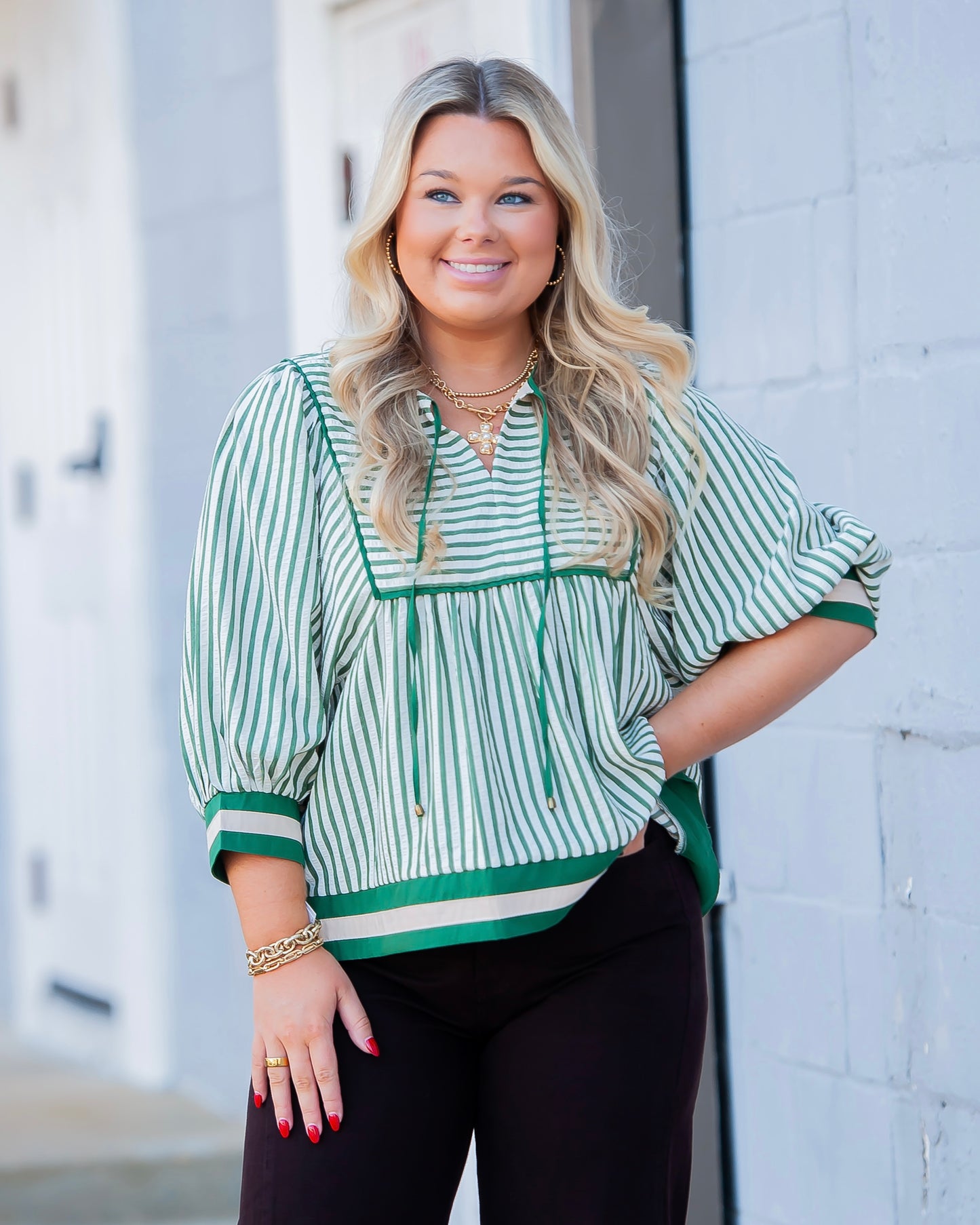 Chrissy Striped Top- Green