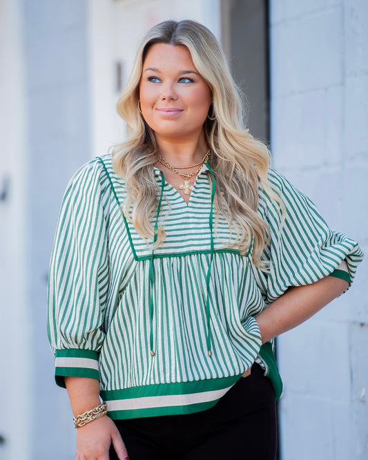Chrissy Striped Top- Green