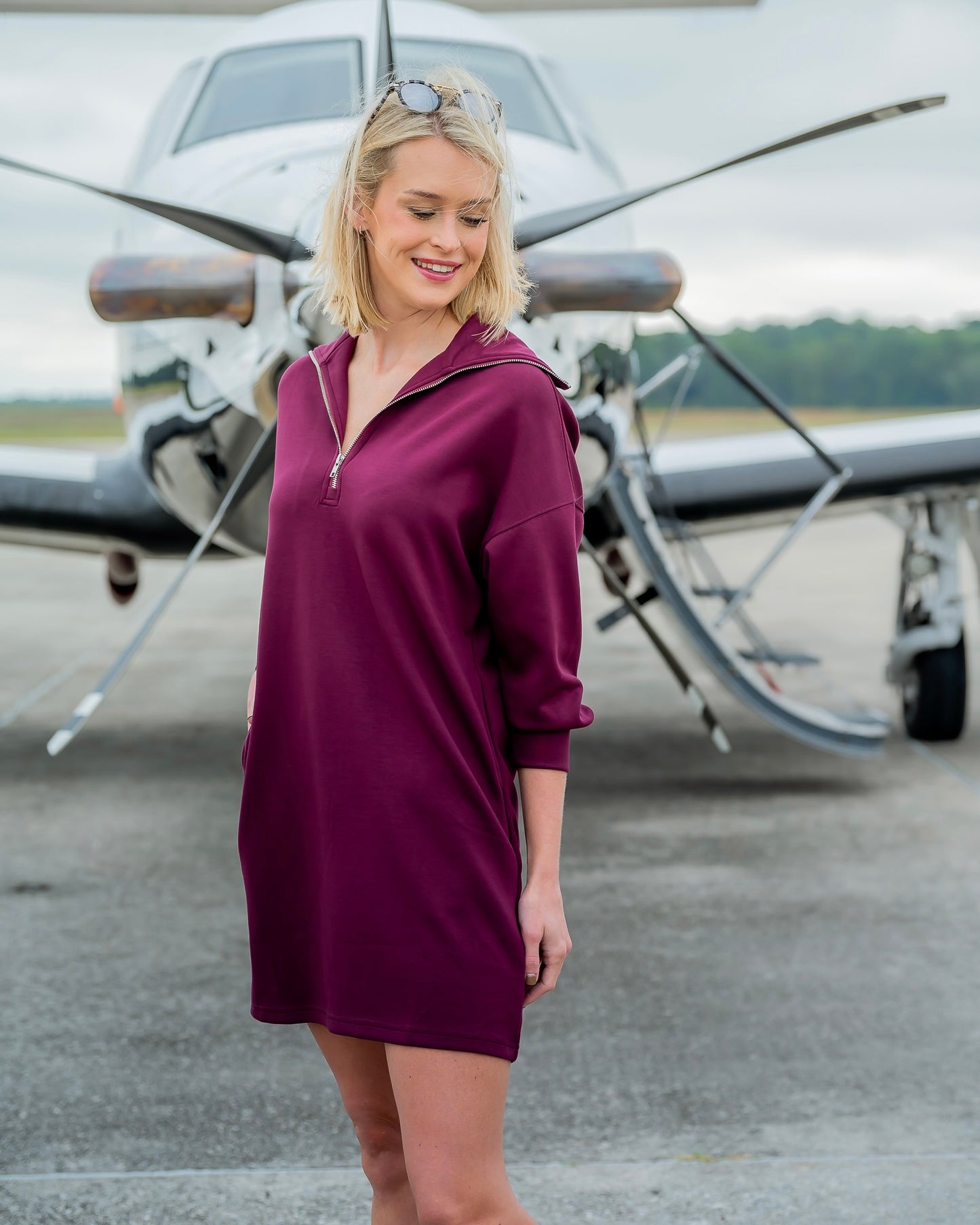 Adele Butter Soft Zip Front Dress-Burgundy
