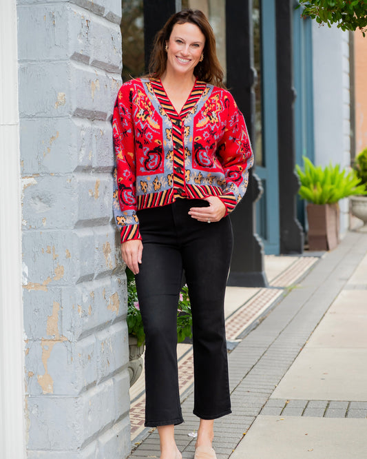 Lancaster Paisley Knit Cardigan-Red Multi