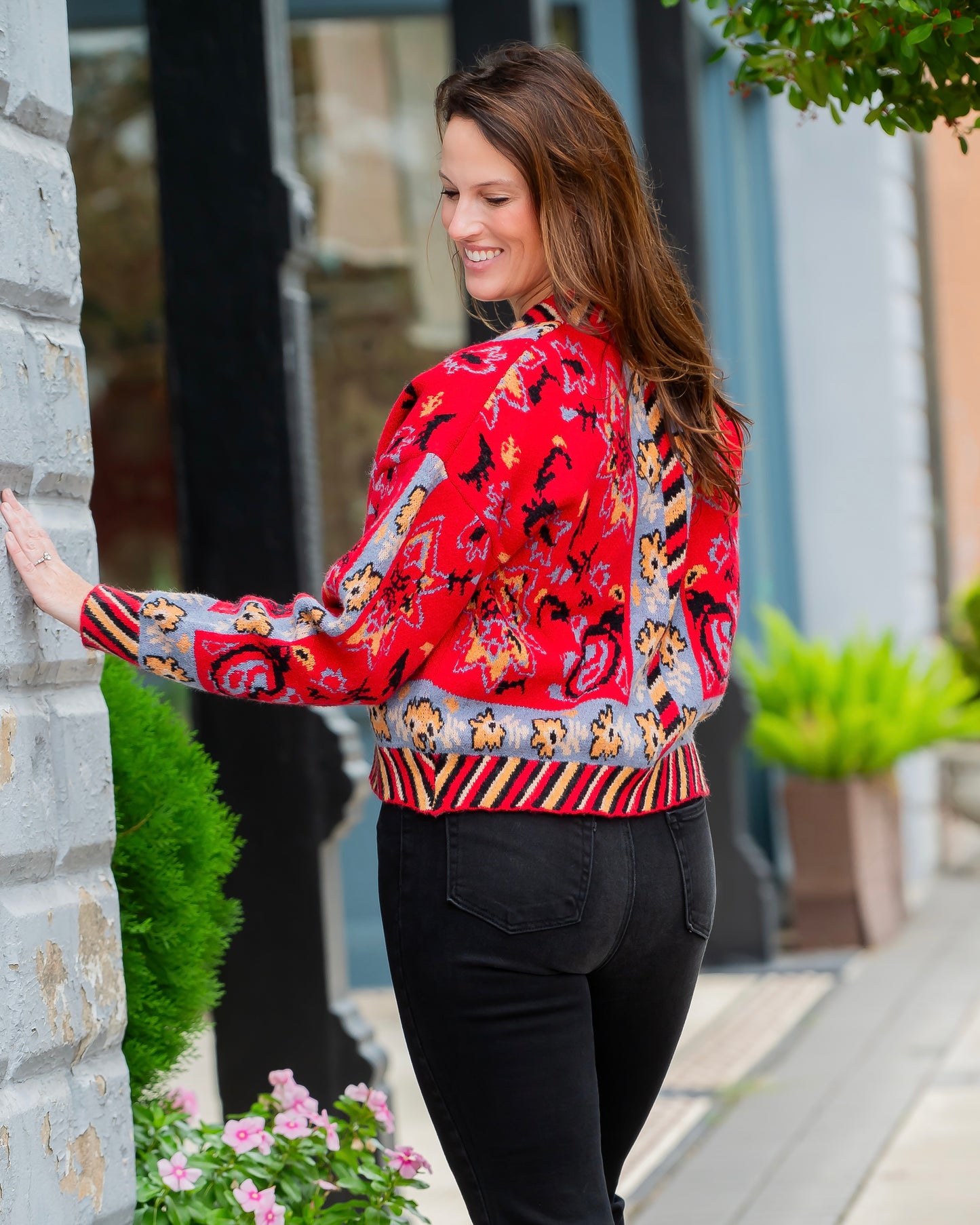 Lancaster Paisley Knit Cardigan-Red Multi