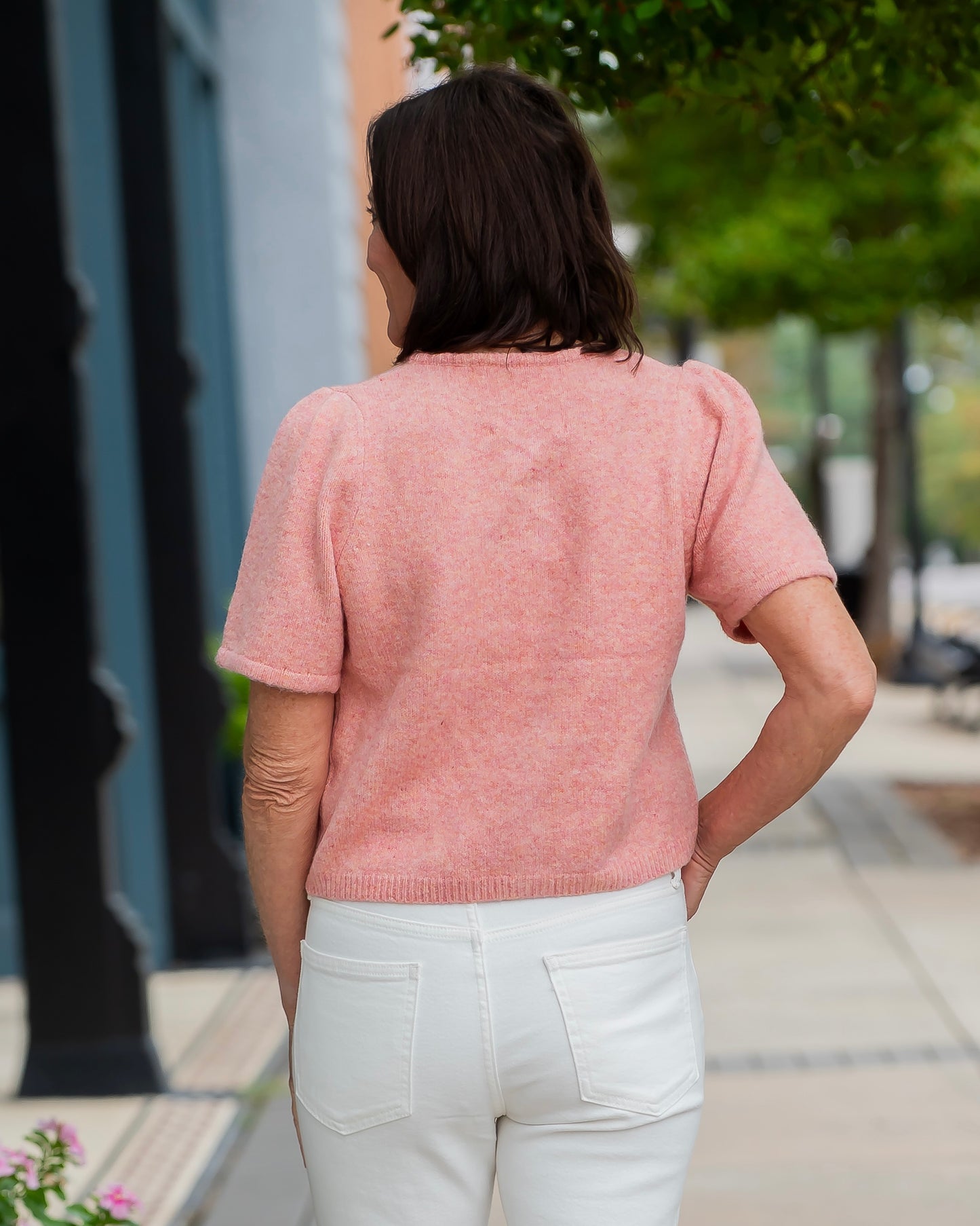 Easton Puff Sleeve Cardigan-Peach Multi