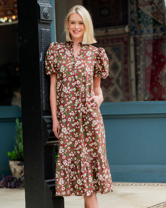 Amelie Burgundy Floral Print Midi Dress