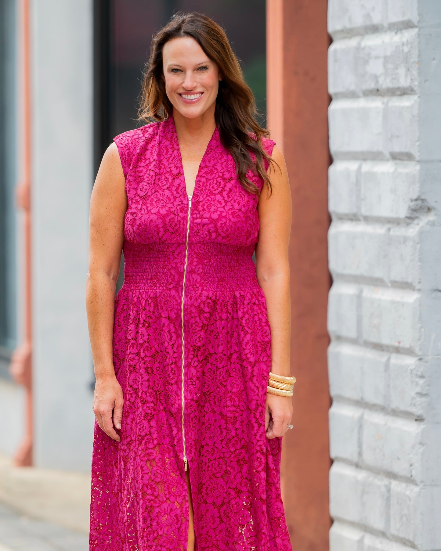 New York Lace Dress-Deep Rose