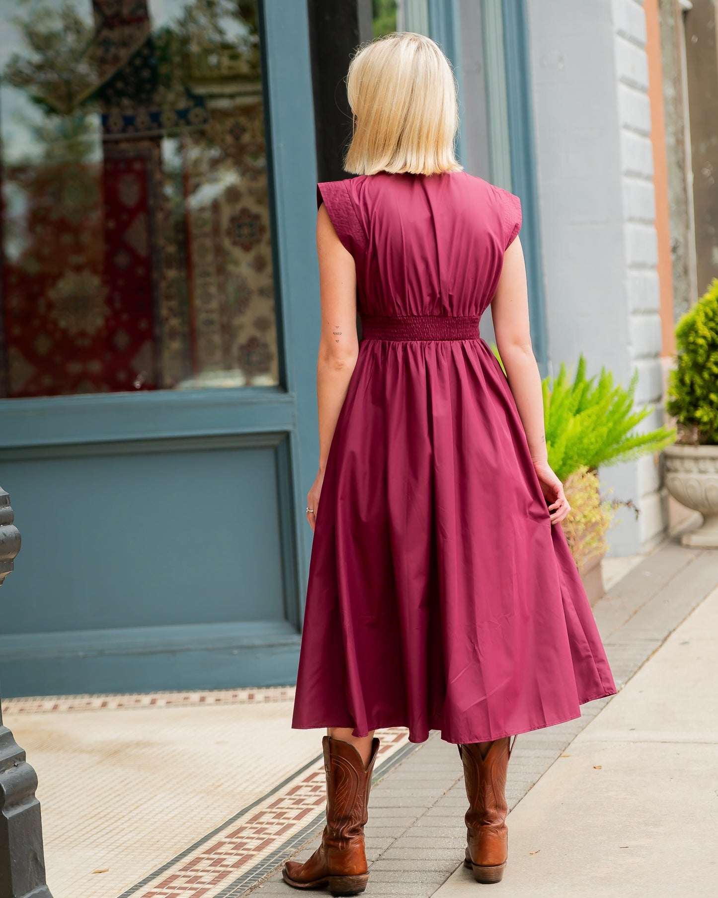 Portland Front Zip Midi Dress-Wine