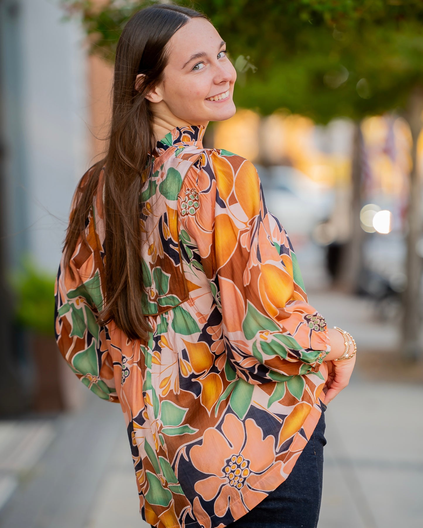 Carly Green Abstract Floral Print Top