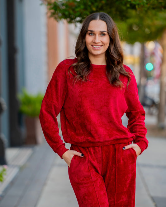 Noelle Waffle Print Top - Red