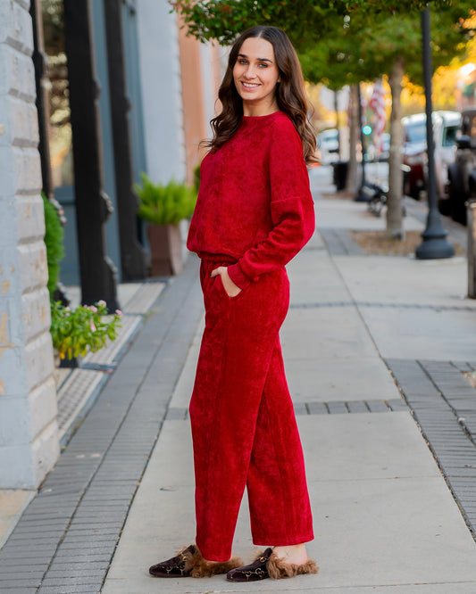 Noelle Waffle Print Pant - Red