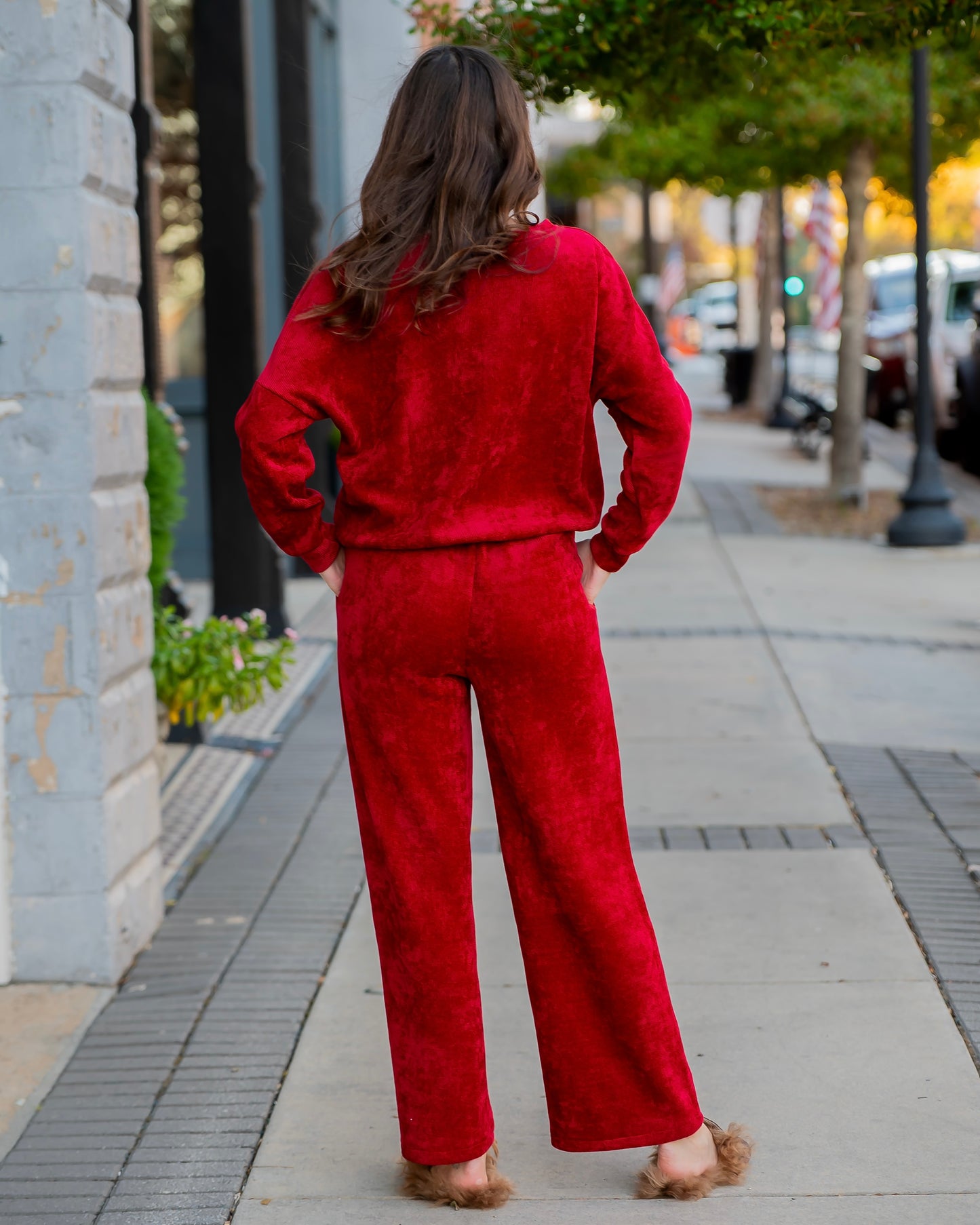 Noelle Waffle Print Pant - Red