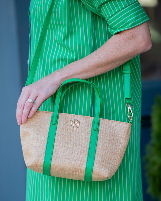 Georgie Mini Tote Natural Kelly Green