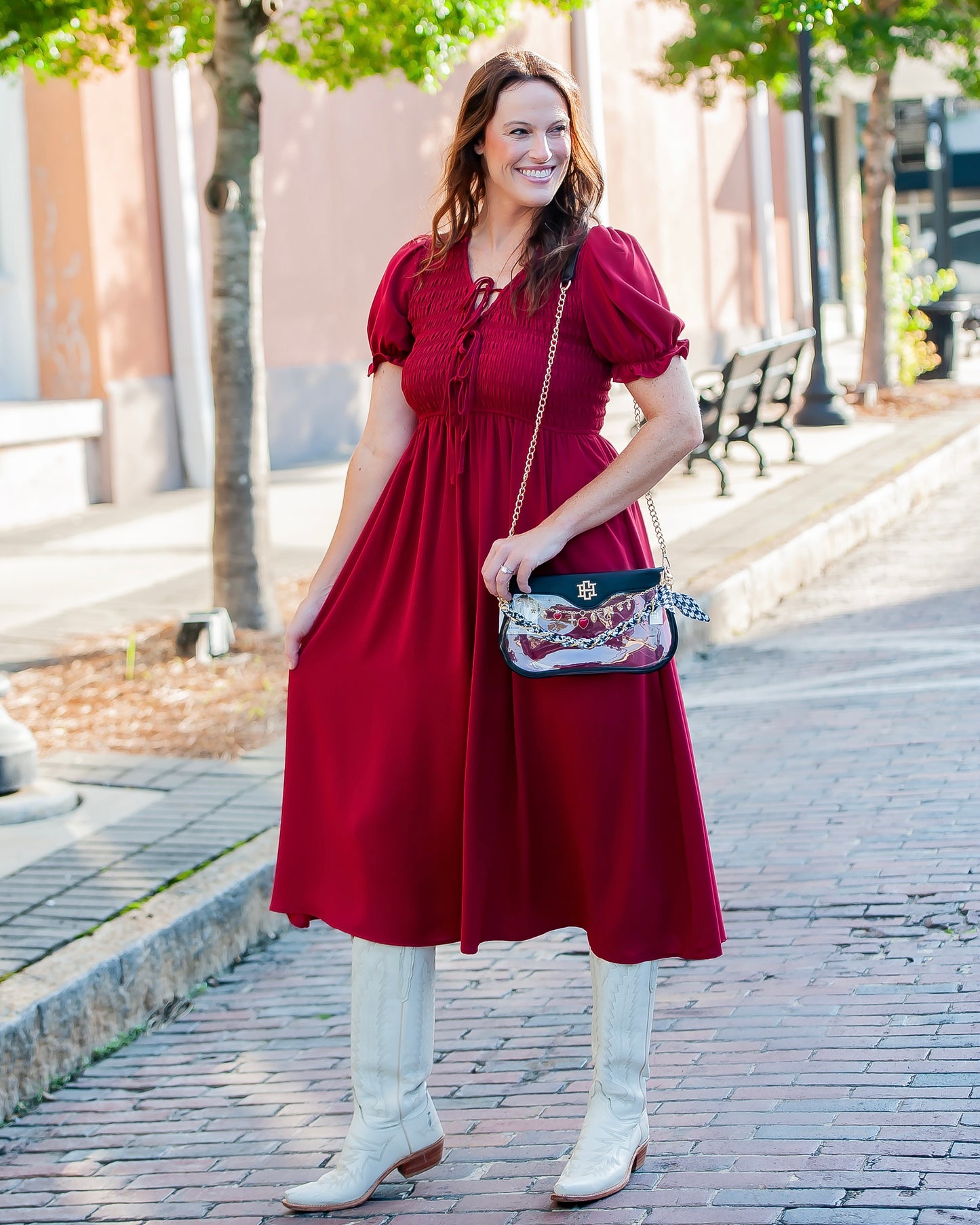 Pretty Girl Deep Red Front Tie Midi Dress