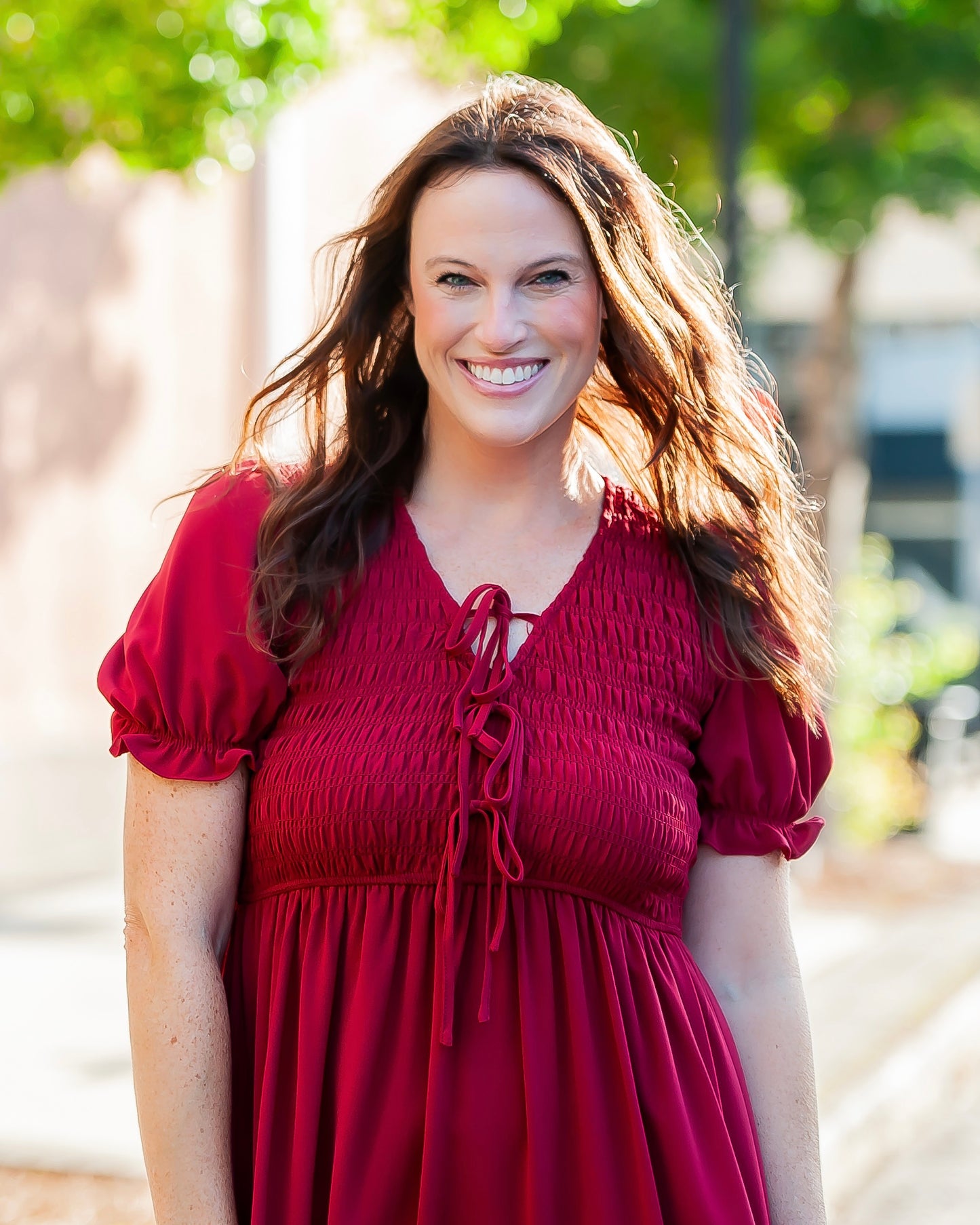 Pretty Girl Deep Red Front Tie Midi Dress