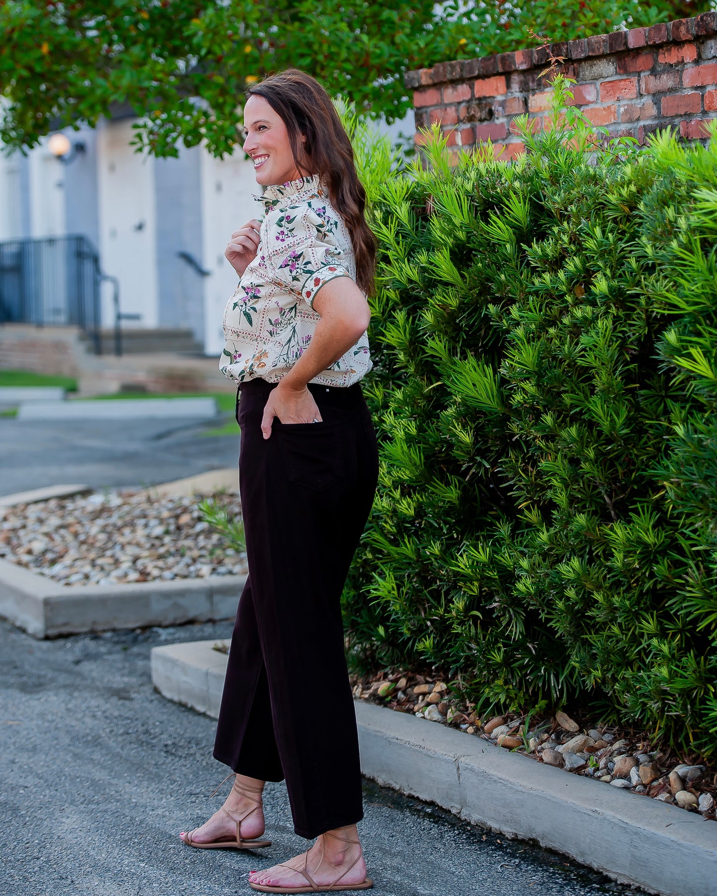 Melody Ecru Floral Print Button Front Top