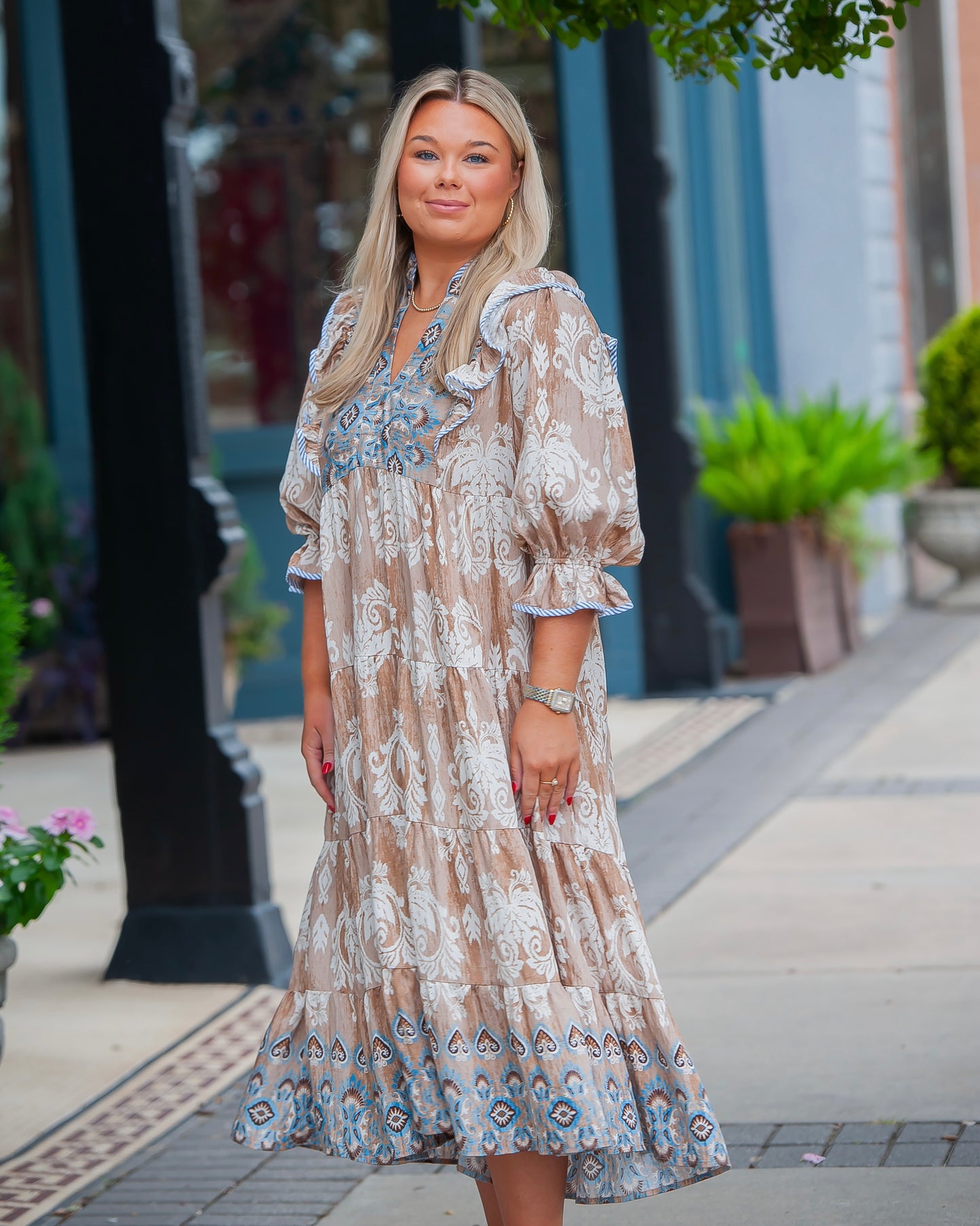 Mary Beth Ruffle Sleeve Midi Dress