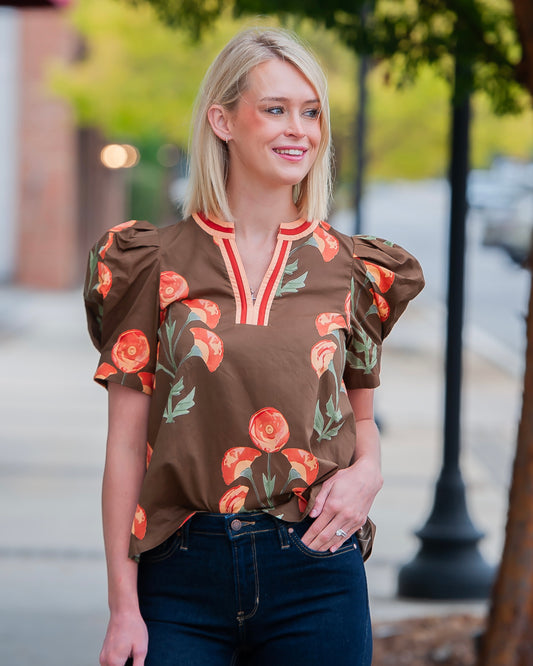 Poppies Brown Short Sleeve Shirt