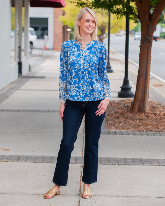 Breezy In Blue Long Sleeve Blouse