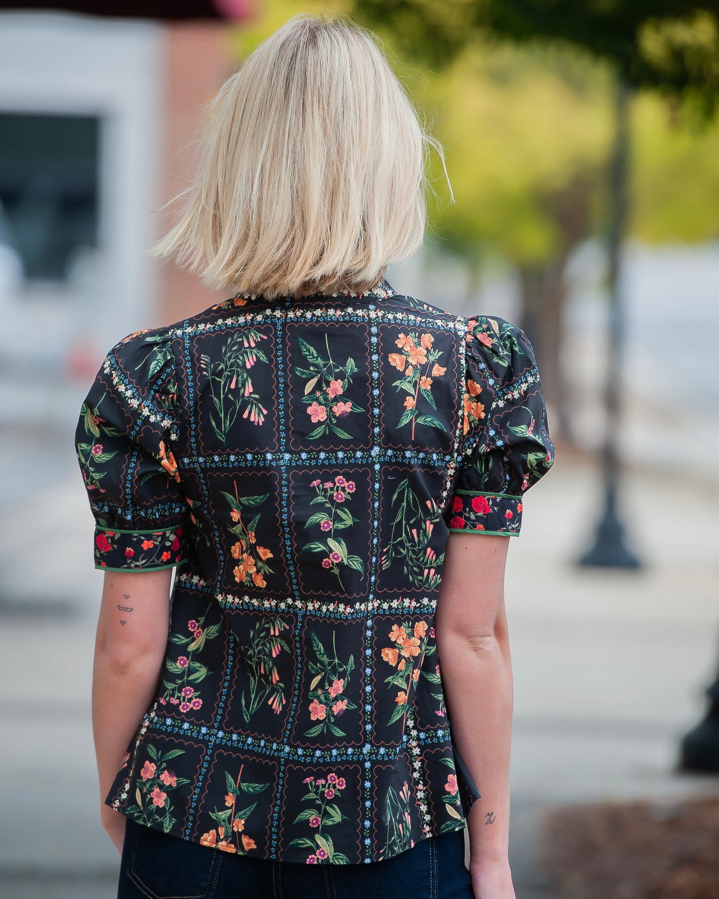Melody Black Floral Print Button Front Top